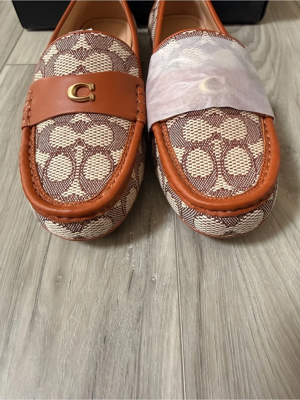 Coach Signature Jacquard Driver Loafers Cocoa Burnished Amber NWB Women’s 9.5